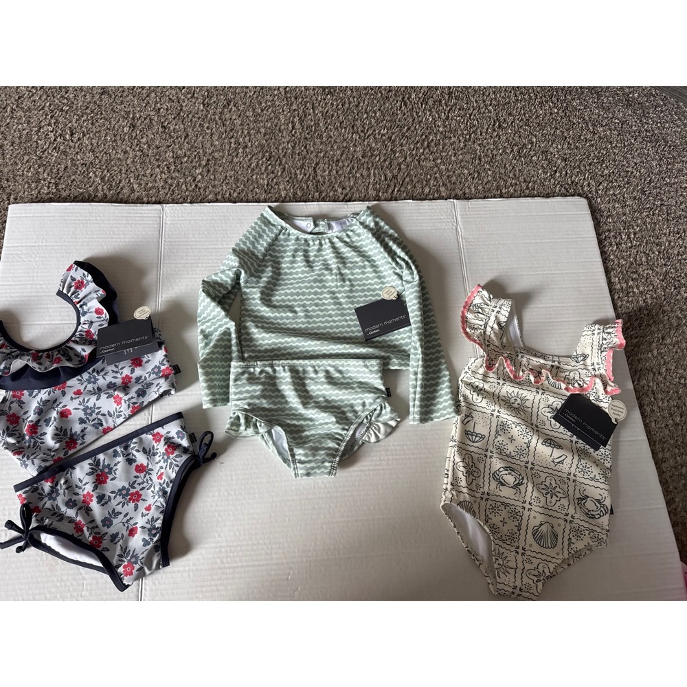 3 Modern Moments by Gerber Baby Girl Swimwear Bundle Floral Rash Guard  NWT